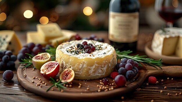 Foto een tafel met een wijnglas en kaas