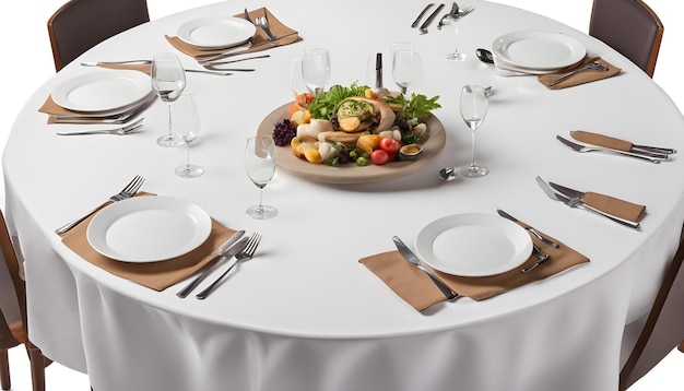 een tafel met een wit tafeltje en een bord met eten erop