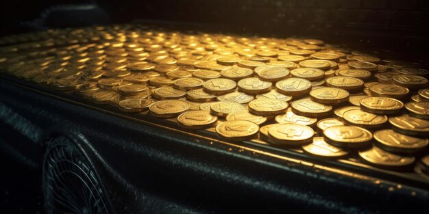 Een tafel met gouden munten erop en het cijfer 1 erop