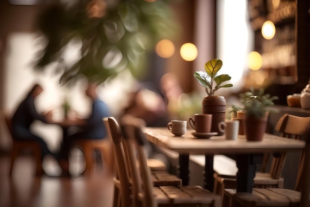 Een tafel met planten erop en op de achtergrond een man aan tafel