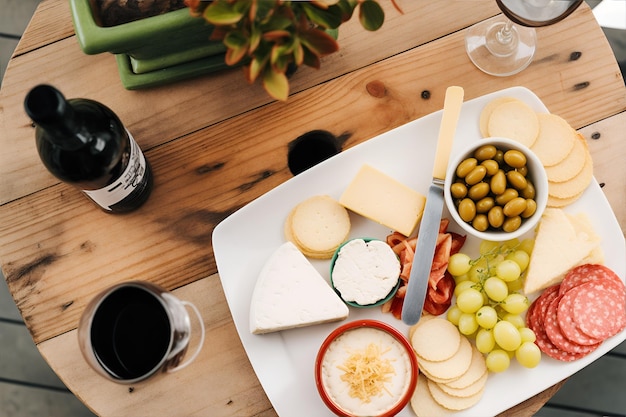 Een tafel met verschillende soorten kaas