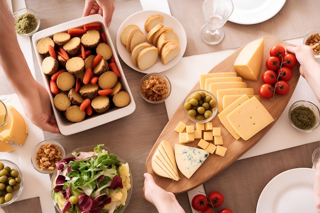 Een tafel met verschillende soorten kaas