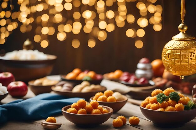 Een tafel vol eten met een kaars met de tekst "Vrolijk verjaardag".