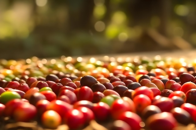 Een tafel vol koffiebonen met het woord koffie erop