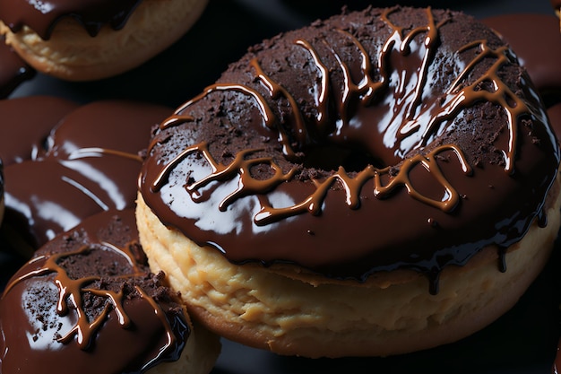 Een tafel vol lekkere donuts met gevarieerd beleg en een onweerstaanbare look die door AI is gegenereerd