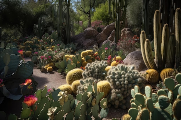 Een tafereel uit de woestijn met cactussen en cactussen