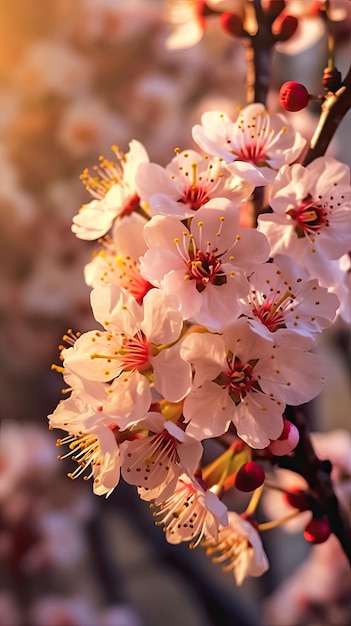 Een tak kersenbloesems met het woord kers erop