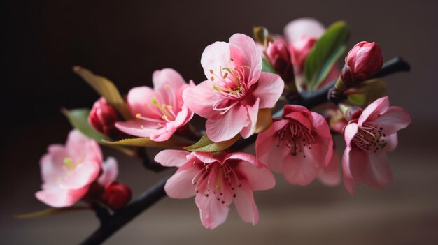 Een tak roze bloemen met het woord kers erop