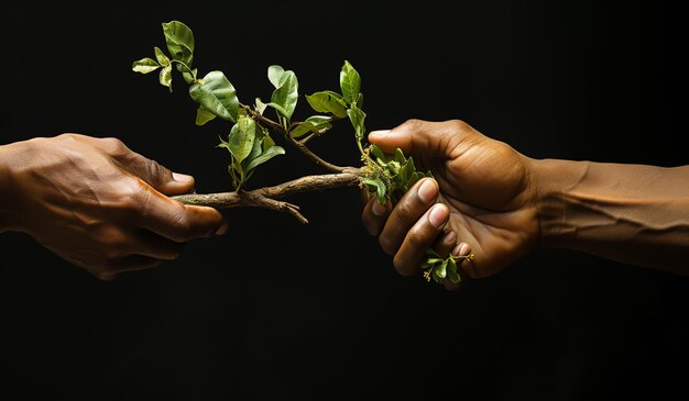 Een tak van een boom in de menselijke hand ecologie concept AI gegenereerd