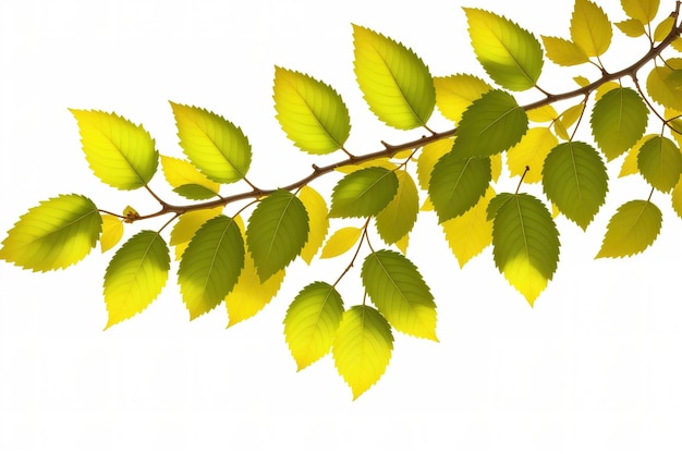 Een tak van een boom met groene bladeren en het woord blad erop