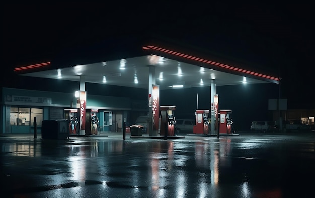 Een tankstation met een rood lampje aan de zijkant