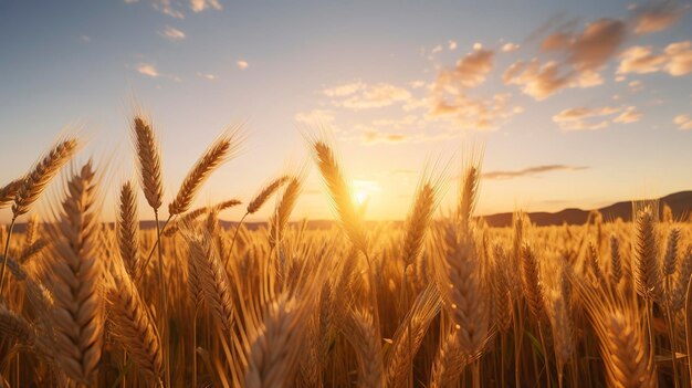 een tarweveld met de zon achter zich