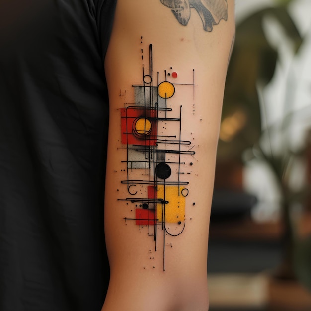 Een tatoeage met een geometrisch ontwerp op de arm