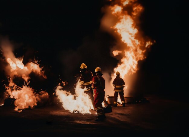 een team brandweerlieden blust een brand