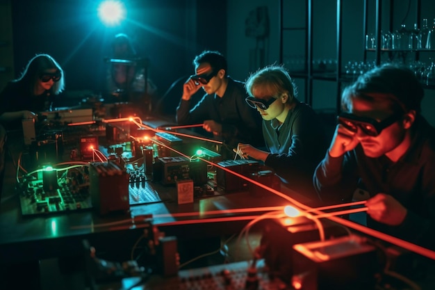 Een team van natuurkundigen dat experimenten uitvoert met laser