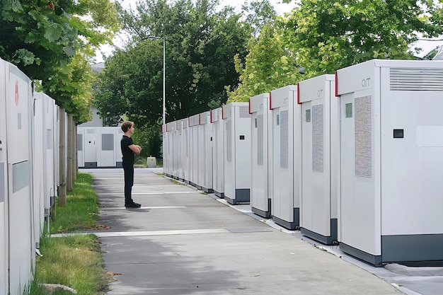 Een technicus controleert de prestaties van een netopslagoplossing voor de integratie van hernieuwbare energiebronnen