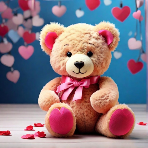 Een teddy met romantische valentijnsdag achtergrond en rosess concept door teddy day