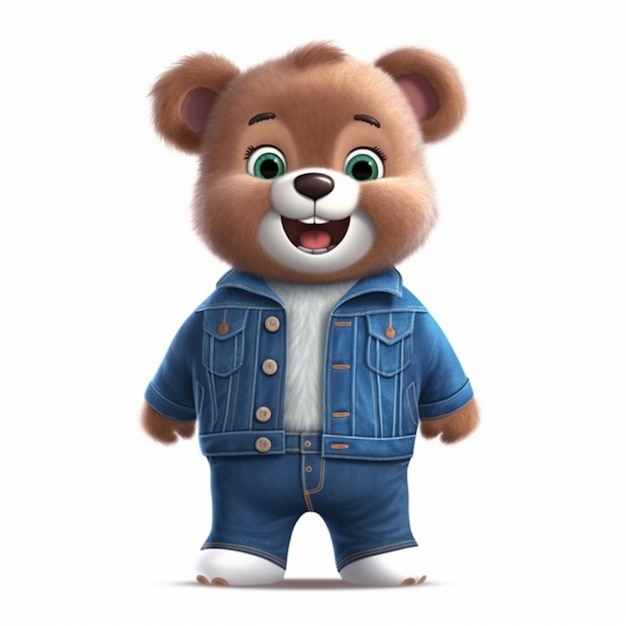 Een teddybeer met een denimjas.