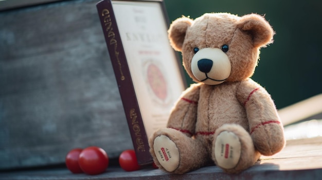 Een teddybeer zit naast een boek met de titel 'de klinkhamer'