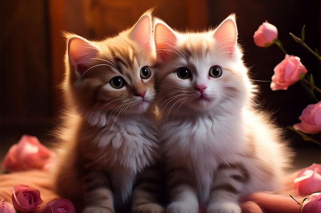 Een tedere afbeelding van twee verliefde kittens die Valentijnsdag omarmen