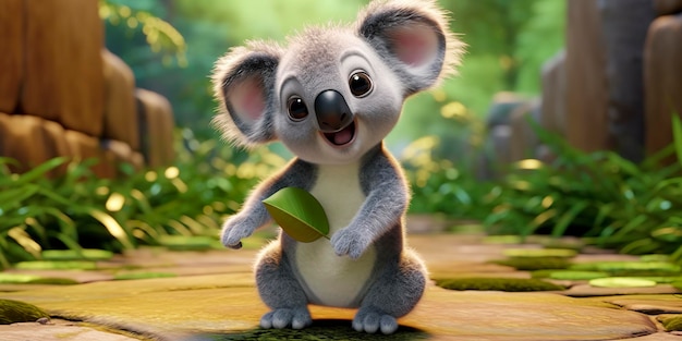 Een tekenfilm gekleurd grappig meesterwerk van een schattige koala close-up Generatieve AI