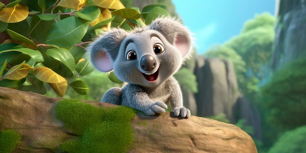 Een tekenfilm gekleurd grappig meesterwerk van een schattige koala close-up Generatieve AI