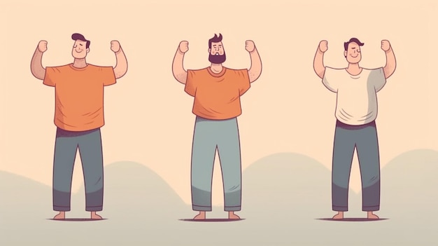 Een tekenfilm van drie mannen waarvan er één een shirt draagt met de tekst 'ik ben een man'