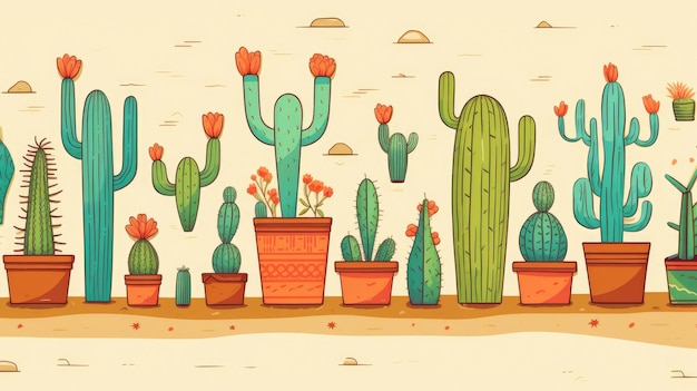 Een tekening van cactus en cactus.