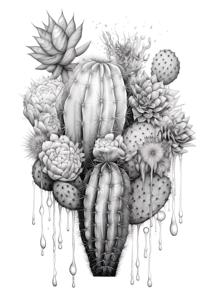 Foto een tekening van cactus en cactus.