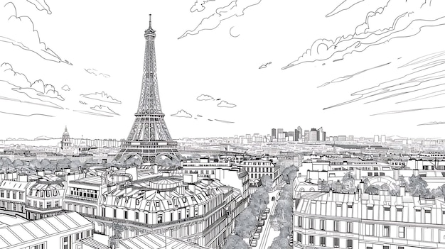 een tekening van de Eiffeltoren van boven