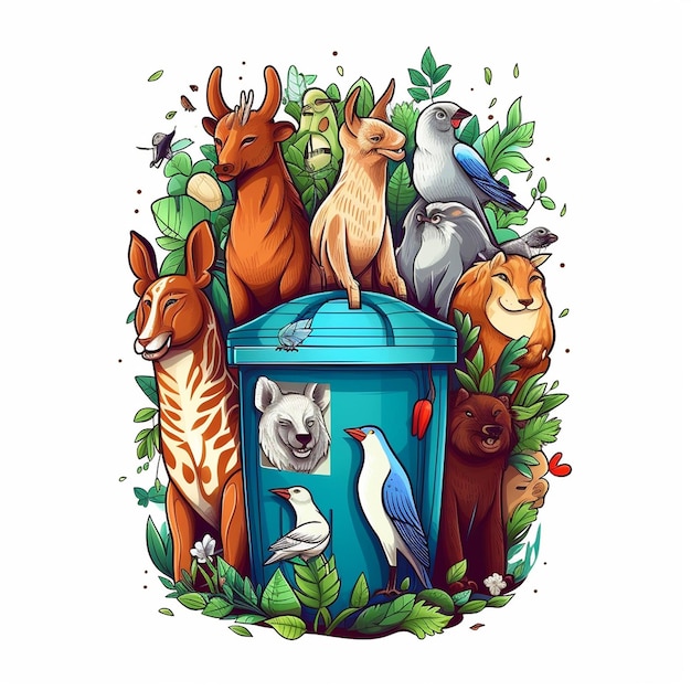 een tekening van dieren en een blauwe doos met de woorden "wilde dieren".
