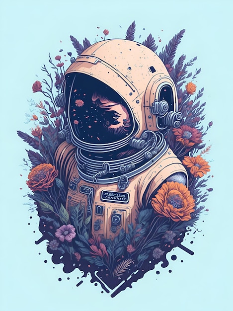 Een tekening van een astronaut met een gezicht in het midden van de afbeelding.