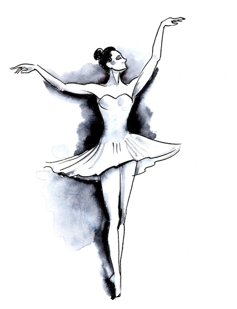 Een tekening van een ballerina in een witte jurk