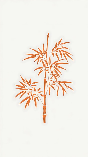 een tekening van een bamboe met oranje bladeren op een witte achtergrond