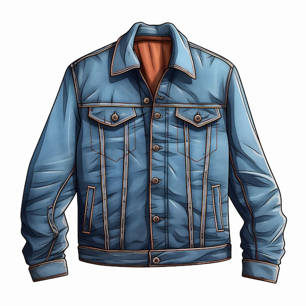 een tekening van een blauwe jeansjas met een bruine kraag