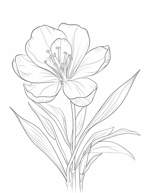 Foto een tekening van een bloem met bladeren op een witte achtergrond generatieve ai