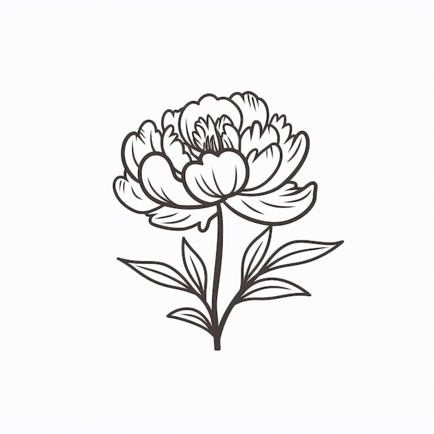 Foto een tekening van een bloem met bladeren op een witte achtergrond generatieve ai