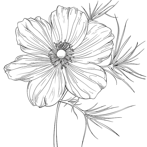 een tekening van een bloem met een grote bloem in het midden