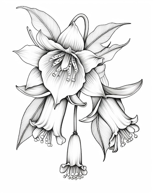 een tekening van een bloem met een stengel en bladeren generatieve ai