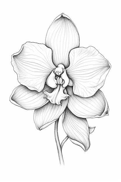 een tekening van een bloem met een stengel en bladeren generatieve ai