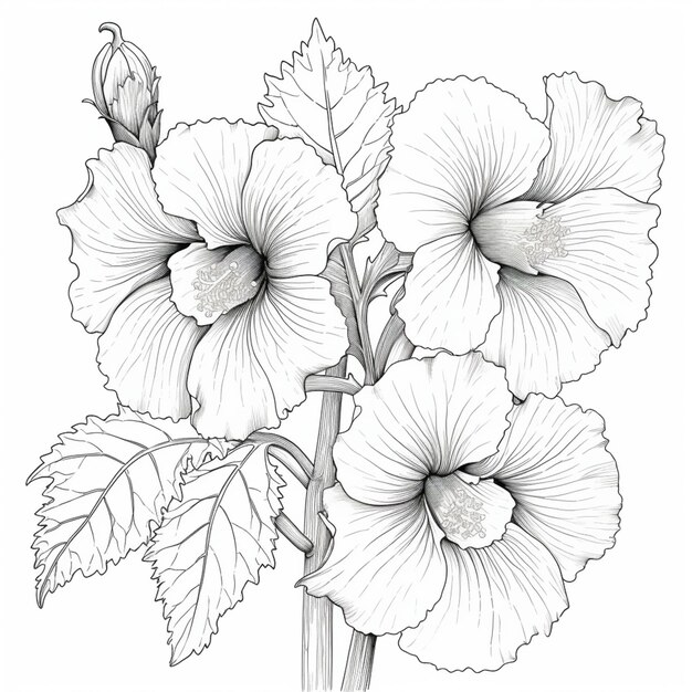 Foto een tekening van een bos bloemen met bladeren op een stengel generatieve ai