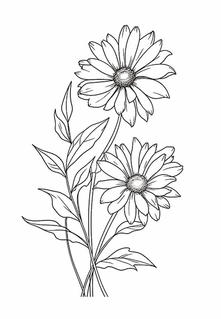 Een tekening van een bos bloemen met bladeren op een witte achtergrond generatieve ai