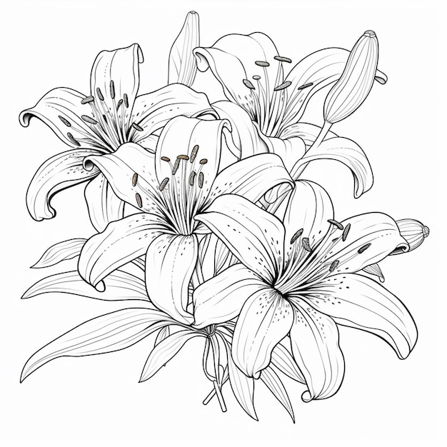 een tekening van een bos bloemen met bladeren op een witte achtergrond generatieve ai