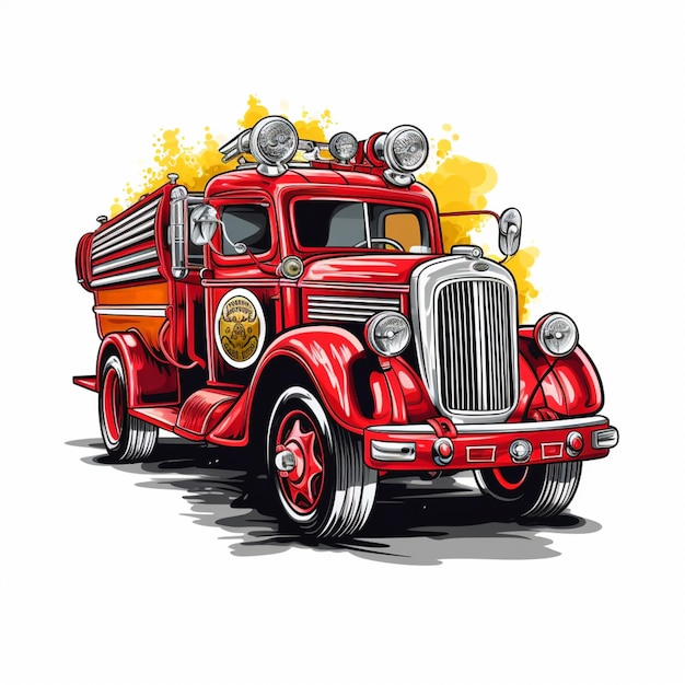 Een tekening van een brandweerwagen van de brandweer.