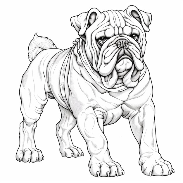 een tekening van een bulldog-hond die in een pose generatieve ai staat