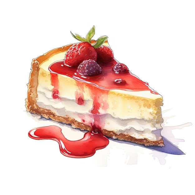 Een tekening van een cheesecake met frambozen erop.