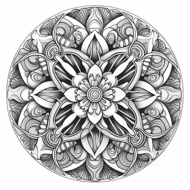 een tekening van een cirkelvormig ontwerp met een bloem in het midden generatieve ai
