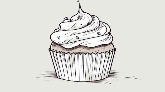 Een tekening van een cupcake met cream cheese frosting