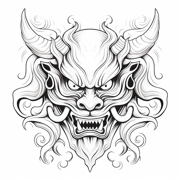 een tekening van een demonenkop met hoorns en een demonengezicht generatieve ai