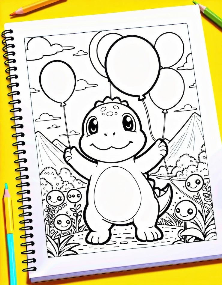 Foto een tekening van een dinosaurus met ballonnen erop